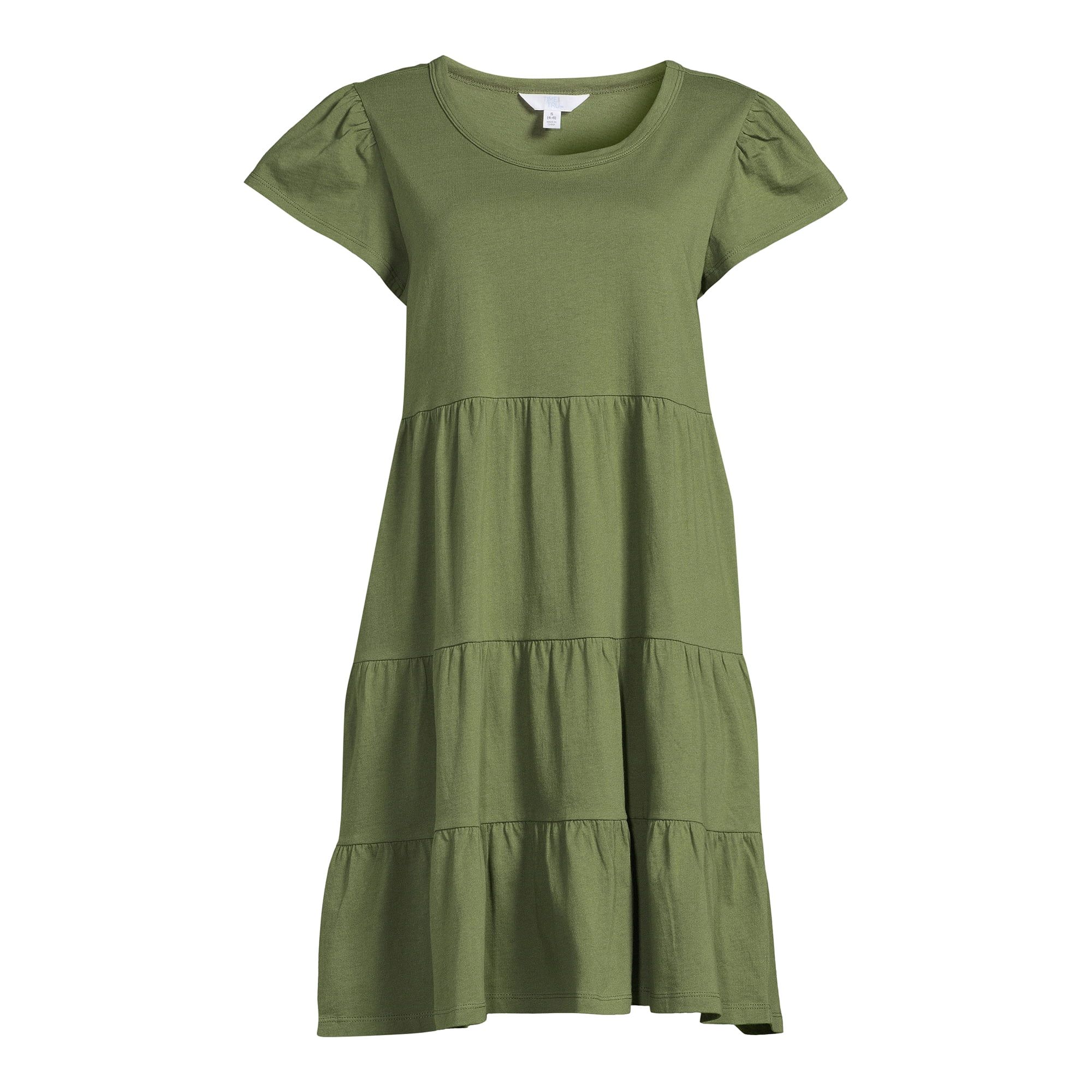 Time and Tru Women's Short Sleeve Tiered Knit Dress - Walmart.com | Walmart (US)
