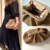 Pouch Clutch Bag With Hidden Clasp Frame, Paper Yarn Knitted Tan Handcrafted Clutch, Crochet Summer Straw | Etsy (US)