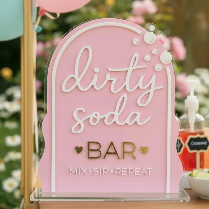 Acrylic Dirty Soda Bar Sign, Pink Soda Station Decor, Custom Drink Bar Sign, Birthday Party Decor... | Etsy (Global)