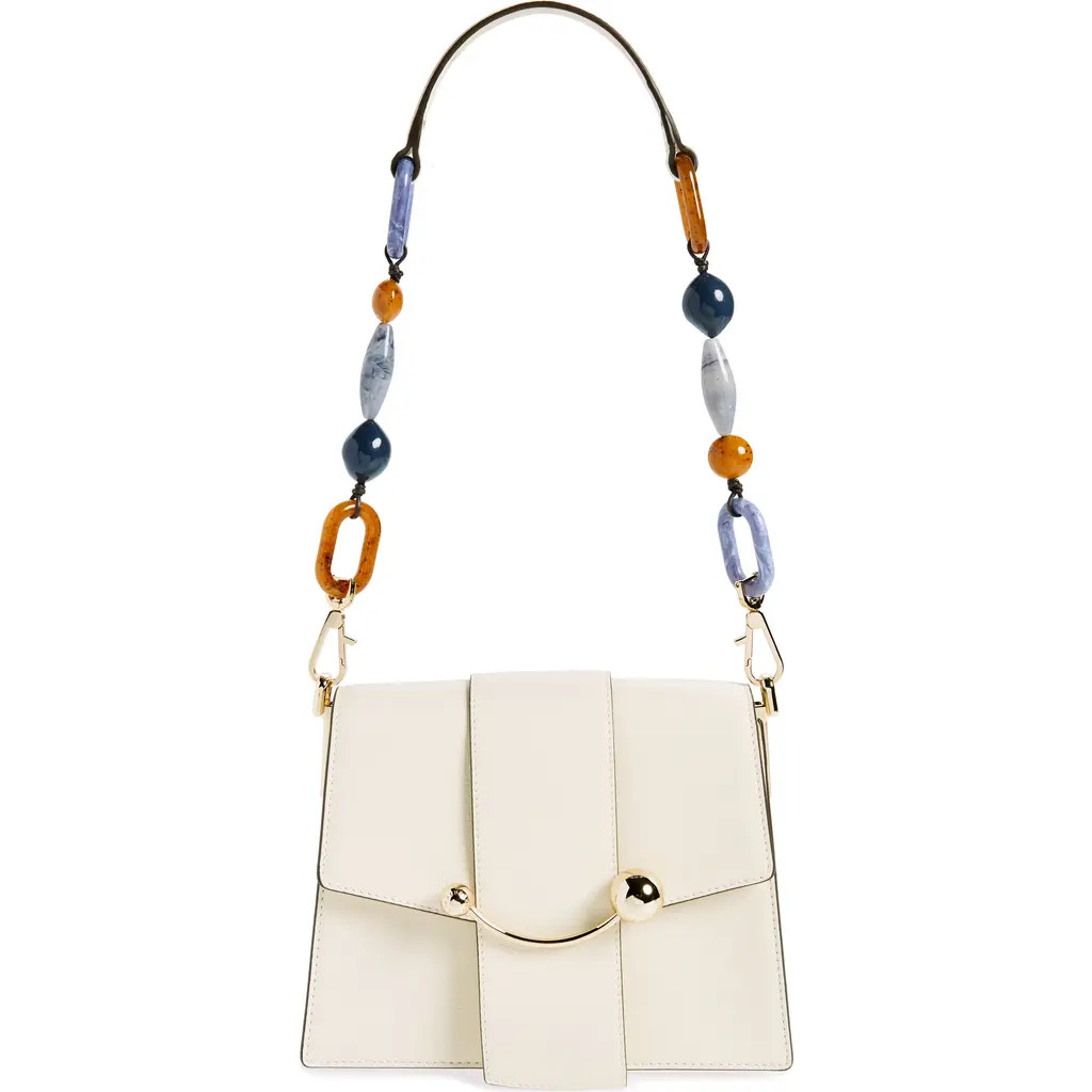 Strathberry Box Crescent Beaded Strap Leather Shoulder Bag in Vanilla at Nordstrom | Nordstrom