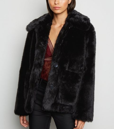 Black Faux Fur Short Coat | New Look | New Look (UK)