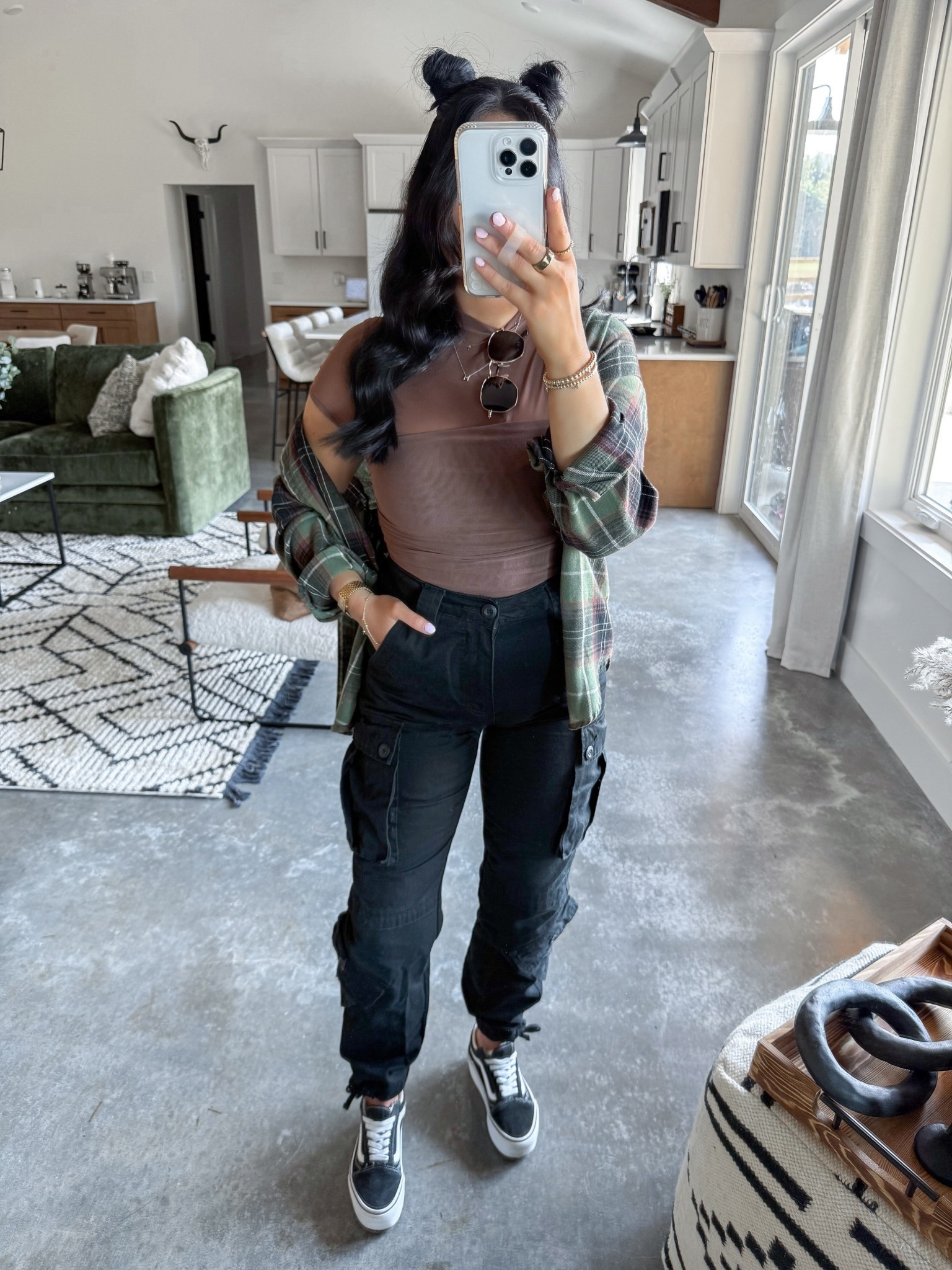 Casual Fall Outfit 🖤

Bodysuit - small (coffee color)
Flannel - medium (I sized up one for a super oversized fit - 7157 Army Green Color)
Cargo Pants - 28

*I’m also linking the sleeveless version of my bodysuit that has more sizes available!

Shared a nearly identical outfit to this one last fall, so I had to re-create it with this new flannel that I just got in! (mind you - I have this flannel in MULTIPLE colors - it's truly my favorite one!) I styled it over this brown mesh bodysuit (the ruching on the front creates such a flattering silhouette - would also be a great date night or going out bodysuit!) Finished the look with these black cargo pants (I typically wear a 27 in these but recently grabbed a few new pairs in a size 28 which is what I'm wearing here!) and threw on my platform vans sneakers & the best amazon sunglasses. 
🍁



#LTKStyleTip #LTKFindsUnder100 #LTKFindsUnder50