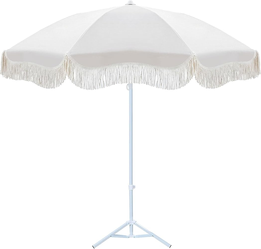 6.5ft Patio Umbrella with Fringe, Boho Outdoor Beach Umbrella, UV Protection Sun Shade with Tasse... | Amazon (US)