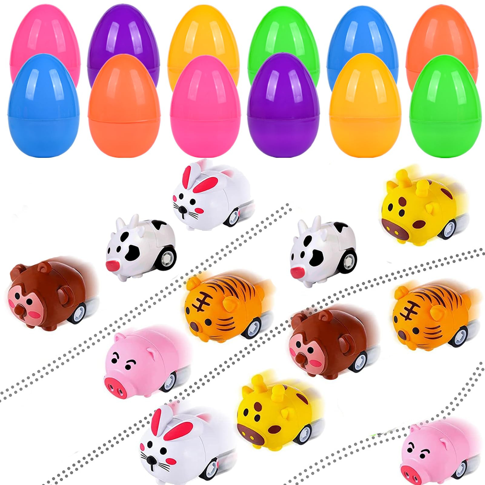 12PCS Easter Eggs Filled with Pull Back Car Toys, Easter Basket Stuffer for Toddler Boy Girl, Pla... | Amazon (US)