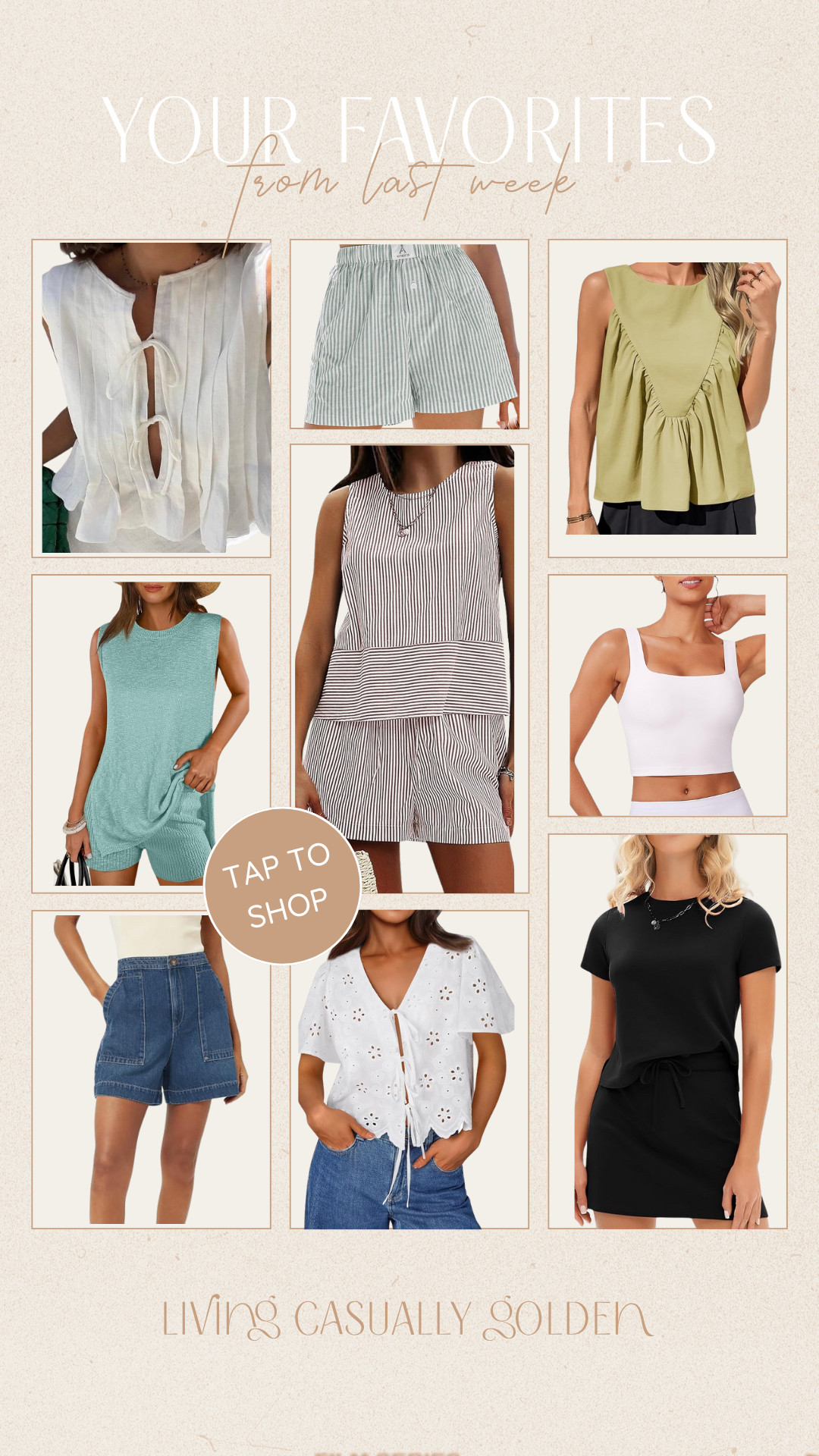 Best Sellers From Last Week | Your favorites from everything I shared last week! All staples as a busy mom of two.

Sizing: wearing a size S in the green tank, set with side slit, linen bow top, eyelet tip, and striped set, M in the boxer shorts, sports bra tank, and black set. 
 

#LTKFindsUnder50 #LTKStyleTip