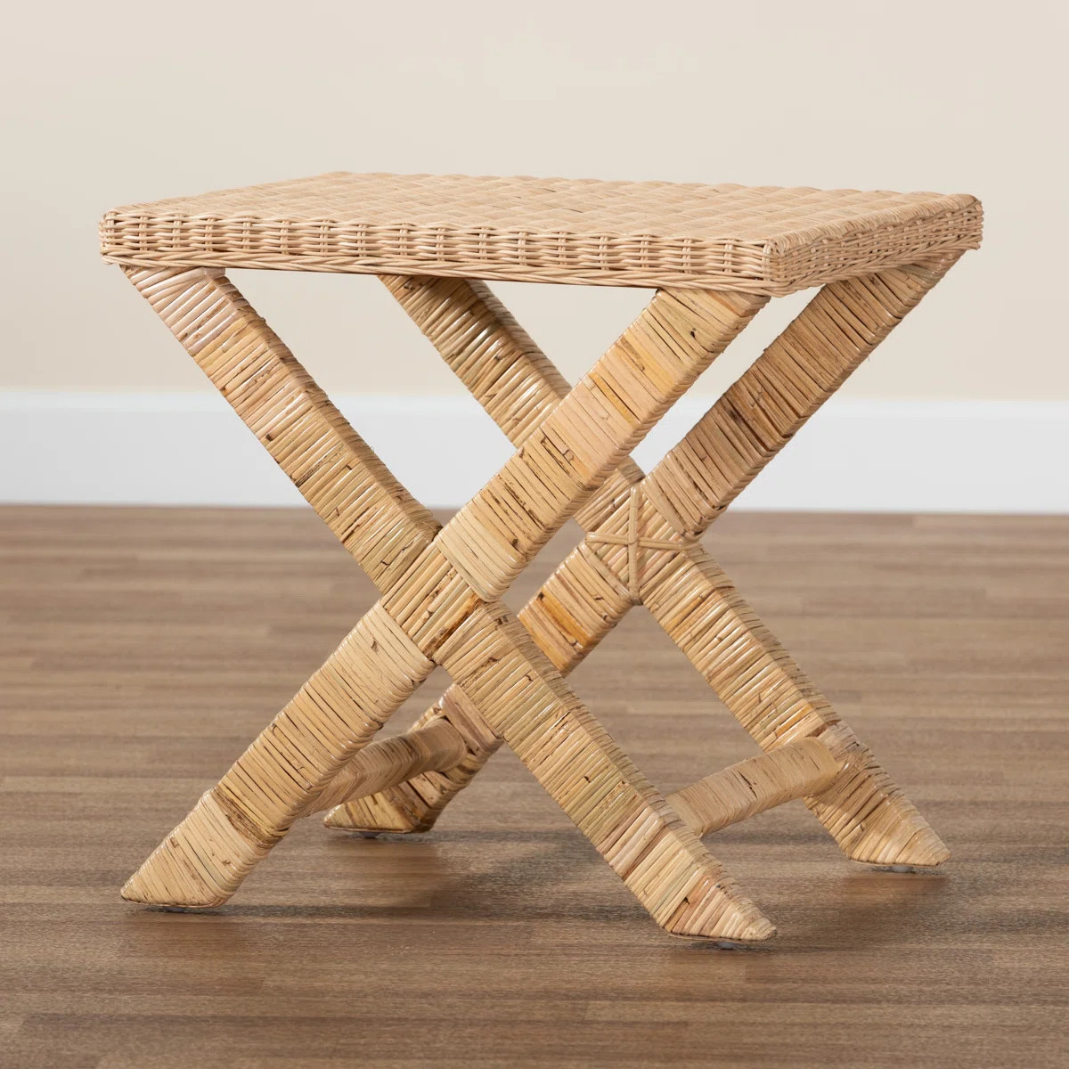 Catignani Rattan and Mahogany Solid Wood Accent Stool | Wayfair North America