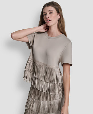 Women's Studded Fringe Short-Sleeve T-Shirt | Macy's