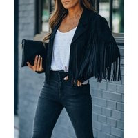 Women Black Suede Leather Fringed Jacket, Western Style Fringe Jacket For Women, Festival Gift Her | Etsy (US)