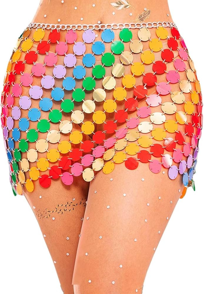 GORAIS Sequin Chainmail Mini Skirt, Dot Wrap Skirt | Amazon (US)