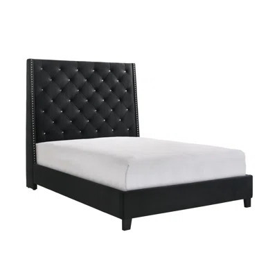 1Pc Contemporary Style Queen Panel Upholstered Bed Button Tufted Demi-Wings Nailhead Trim Black Finish Bedroom Furniture | Wayfair North America