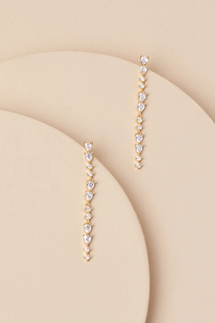 Shahar Gold Rhinestone Drop Earrings | Lulus