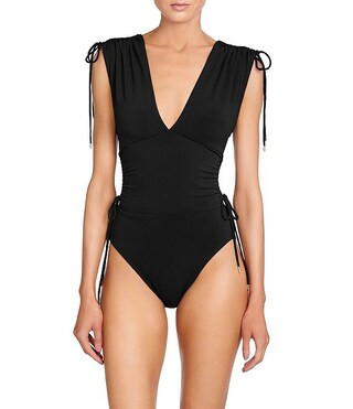 Aubrey Solid Flattering Plunge V-Neck Tummy Control One Piece Swimsuit | Dillard's
