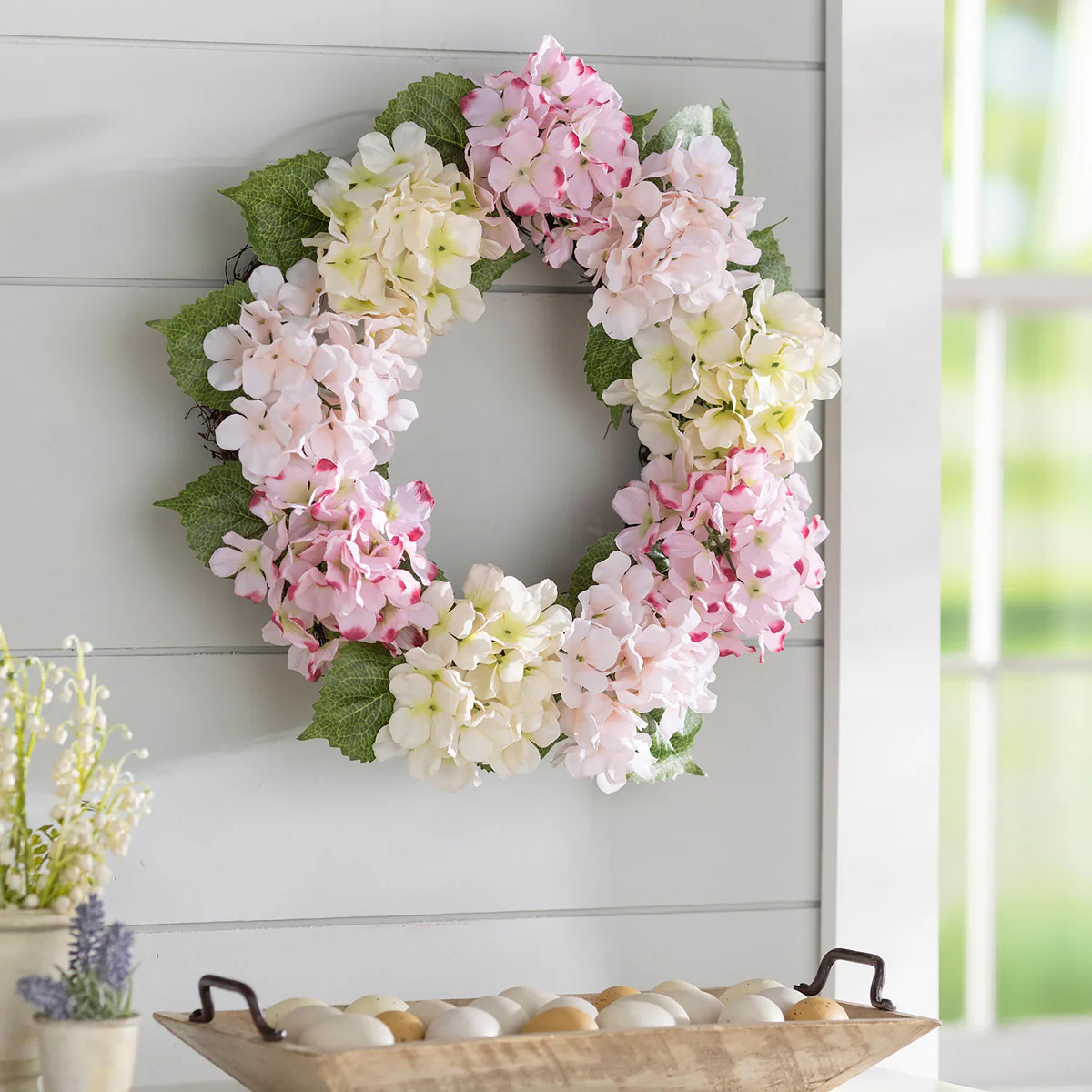 Pink Hydrangea Wreath | Plow & Hearth