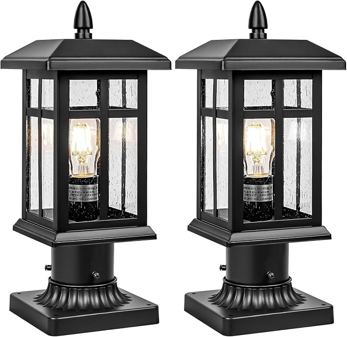 2 Packs Outdoor Post Light, Black Pole Lantern Lighting Fixture with Pier Mount Base, Exterior La... | Amazon (US)