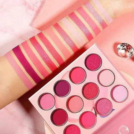 Pink Eyeshadow Palette 12 Colors Peach Pink Red Matte Shimmer Mini Makeup Eyeshadow Pallet High Pigmented Blendable Long-Lasting Eyeshadow Pallets | Walmart (US)