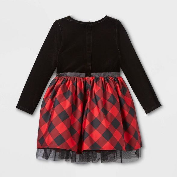 Toddler Girls' Plaid Velour Long Sleeve Dress - Cat & Jack™ Red | Target