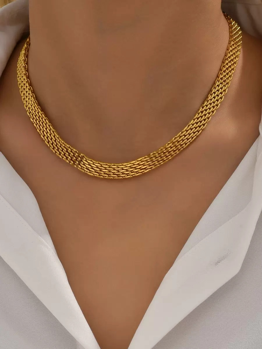 18k Gold Plated Stainless Steel Chunky Mesh Chain Necklace, Suitable For Daily Wear And Holiday G... | SHEIN