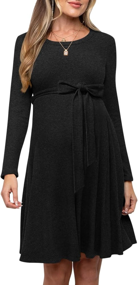 Womens Maternity Dress Casual Crewneck Long Sleeve Pregnancy Dresses Fall Winter Pregnant Clothes... | Amazon (US)