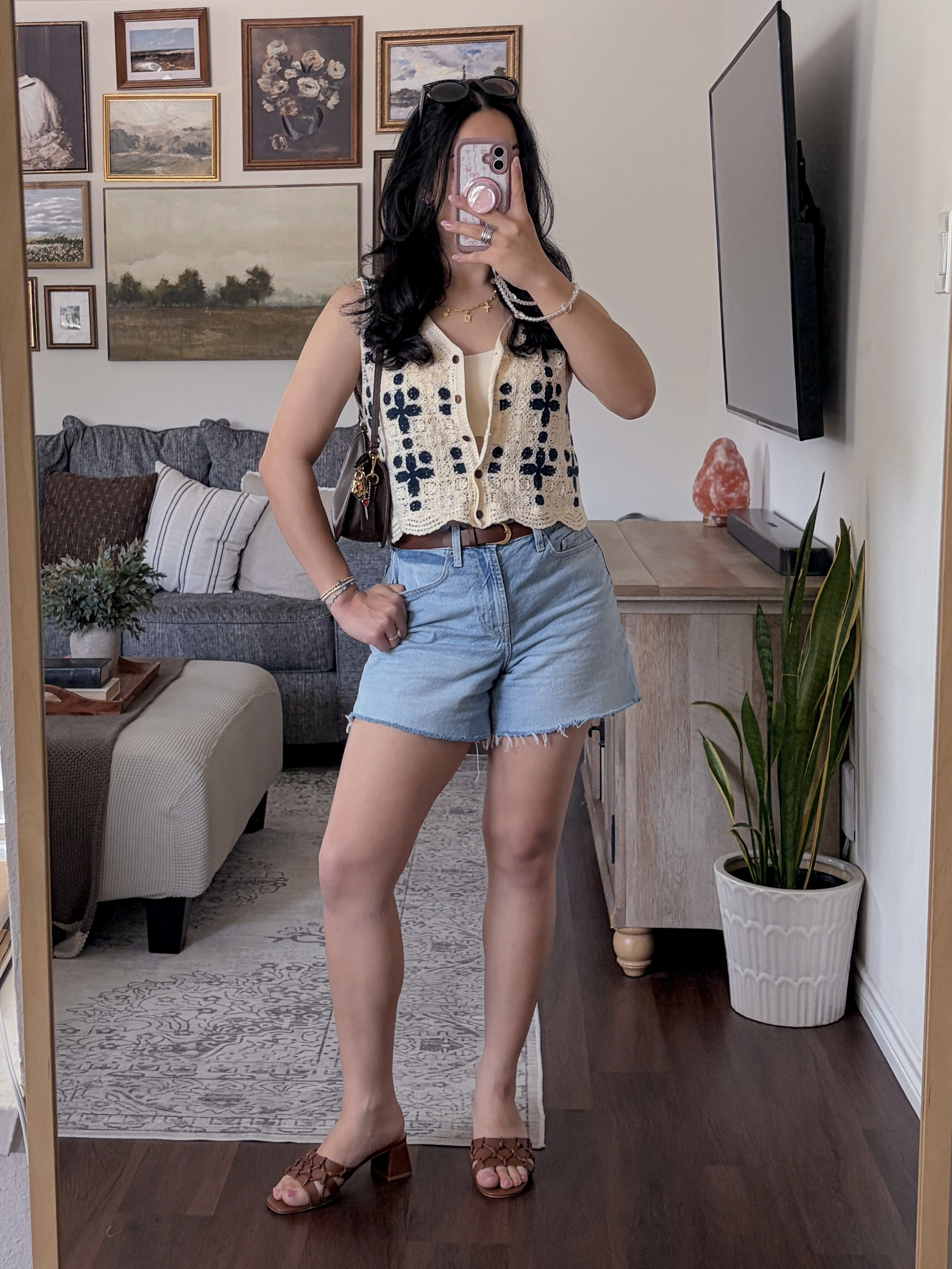 old navy cutoff shorts, denim cutoff shorts outfit, seamless bra outfit, knit vest summer top, summer knit vest outfit, casual summer outfit, elevated casual outfit, dressy casual summer look, brown accessories outfit, neutral accessories outfit, coach bag outfit, designer handbag casual outfit, sunglasses summer outfit, baublebar jewelry outfit, layered jewelry summer look, sandal heels outfit, heeled sandals outfit, summer going out outfit, brunch outfit ideas, warm weather outfit inspo, minimalist summer outfit, chic casual street style, effortless summer style, everyday summer outfit
 

 #LTKxAbercrombie #LTKdayinmylife #LTKgrwm