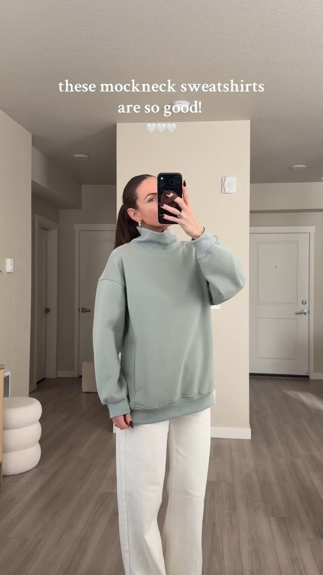 funnel neck sweater.  i'm 5'7 and wearing medium 

got it in four colors to try on .  many more colors available #funnelnecksweater #mocksweater #oversizedsweater