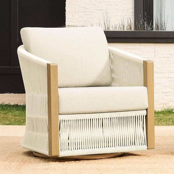 CHITA Boho Patio Rattan 360° Swivel Chair, Outdoor Wicker Furniture with Thickened Cushions, Ful... | Amazon (US)