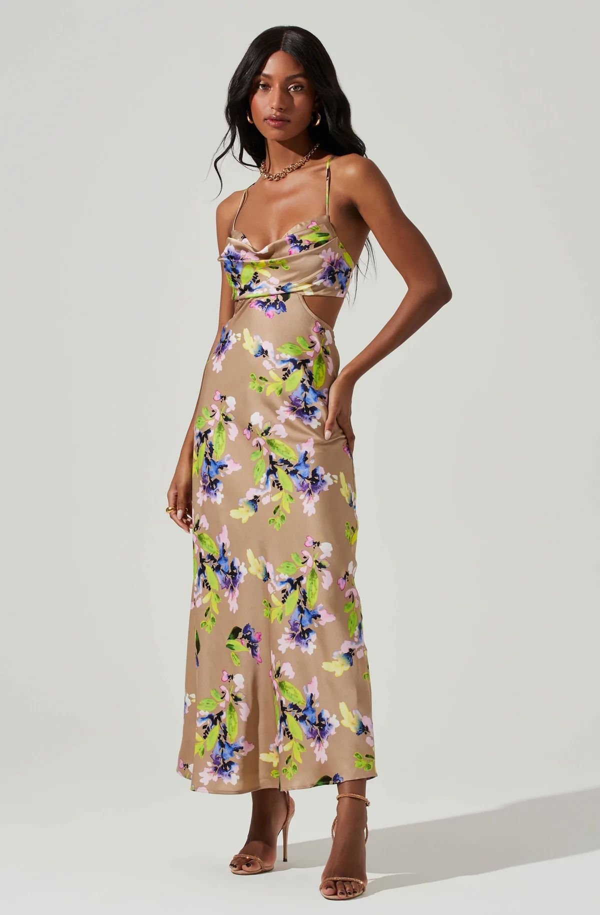 Colette Floral Satin Cutout Midi Dress | ASTR The Label (US)
