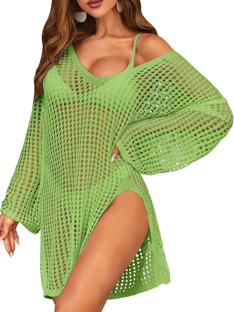 SOCIALA Swimsuit Cover Up for Women Crochet Tops Side Split Swim Bikini Bathing Suit Beach Coveru... | Amazon (US)