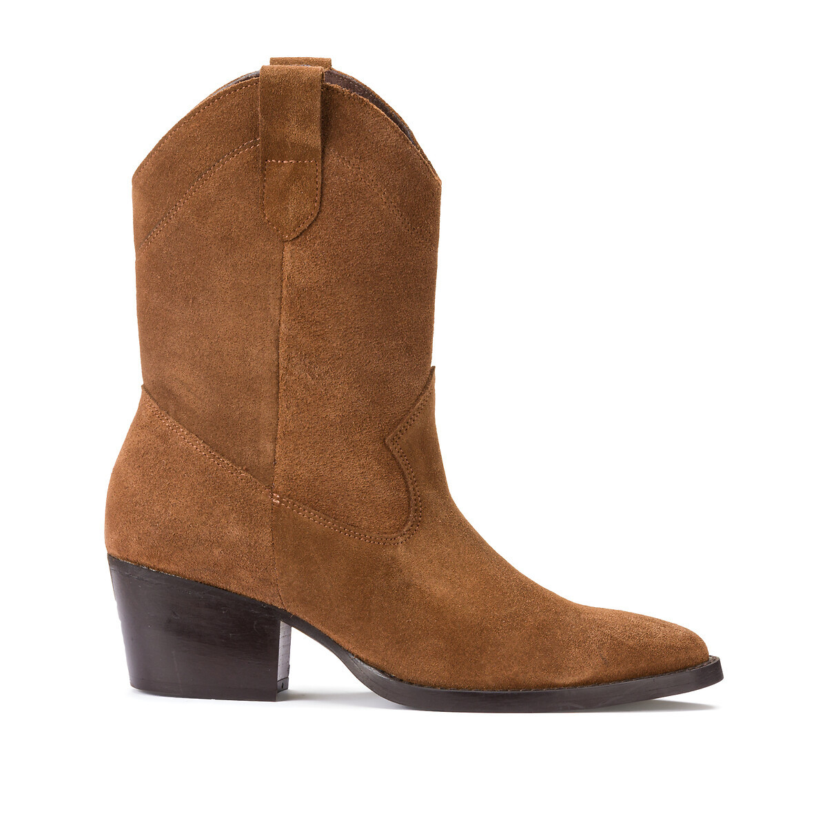 Suede Western Ankle Boots with Block Heel | La Redoute (UK)