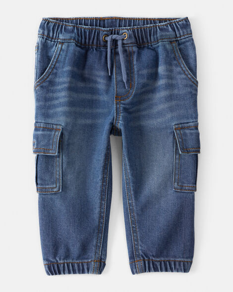 Baby Boy  Pull-On Denim Cargo Joggers - Medium Wash | Carter's Inc