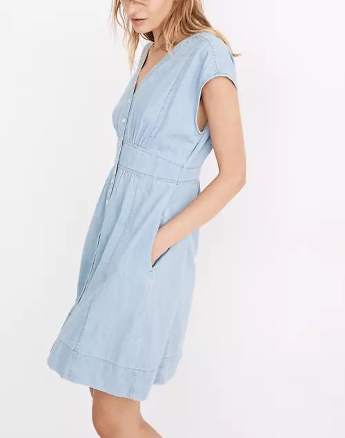 Denim Cap-Sleeve Button-Front Dress in Sunwashed Indigo | Madewell