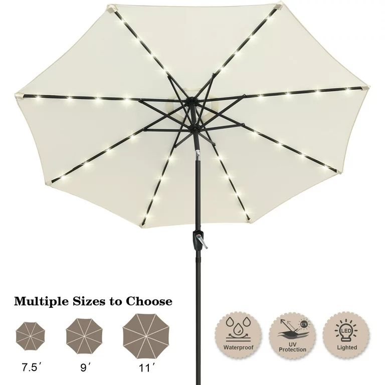 ABCCANOPY 10.5ft Patio Solar Umbrella LED Outdoor Umbrella with Tilt and Crank, Light Beige | Walmart (US)