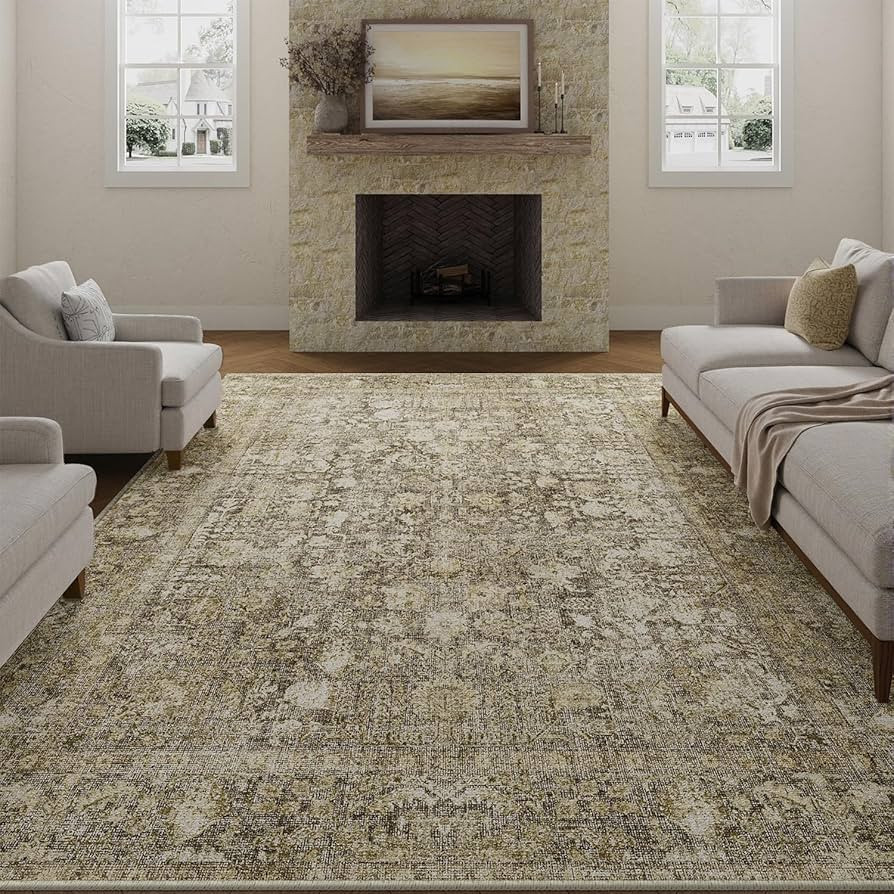 Brown Area Rug 8x10 Machine Washable Large Vintage Living Room Distressed Non Slip Carpet Traditi... | Amazon (US)