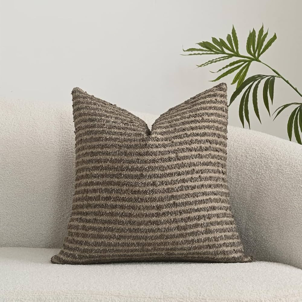 Sunkifover Textured Boucle Throw Pillow Covers 20x20 Inch Accent Striped Pillow Cases Cozy Decora... | Amazon (US)