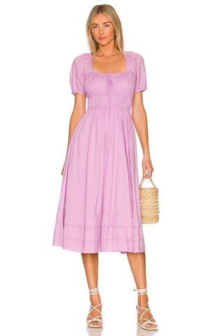 1. STATE Ruched Midi Dress in Violet from Revolve.com | Revolve Clothing (Global)