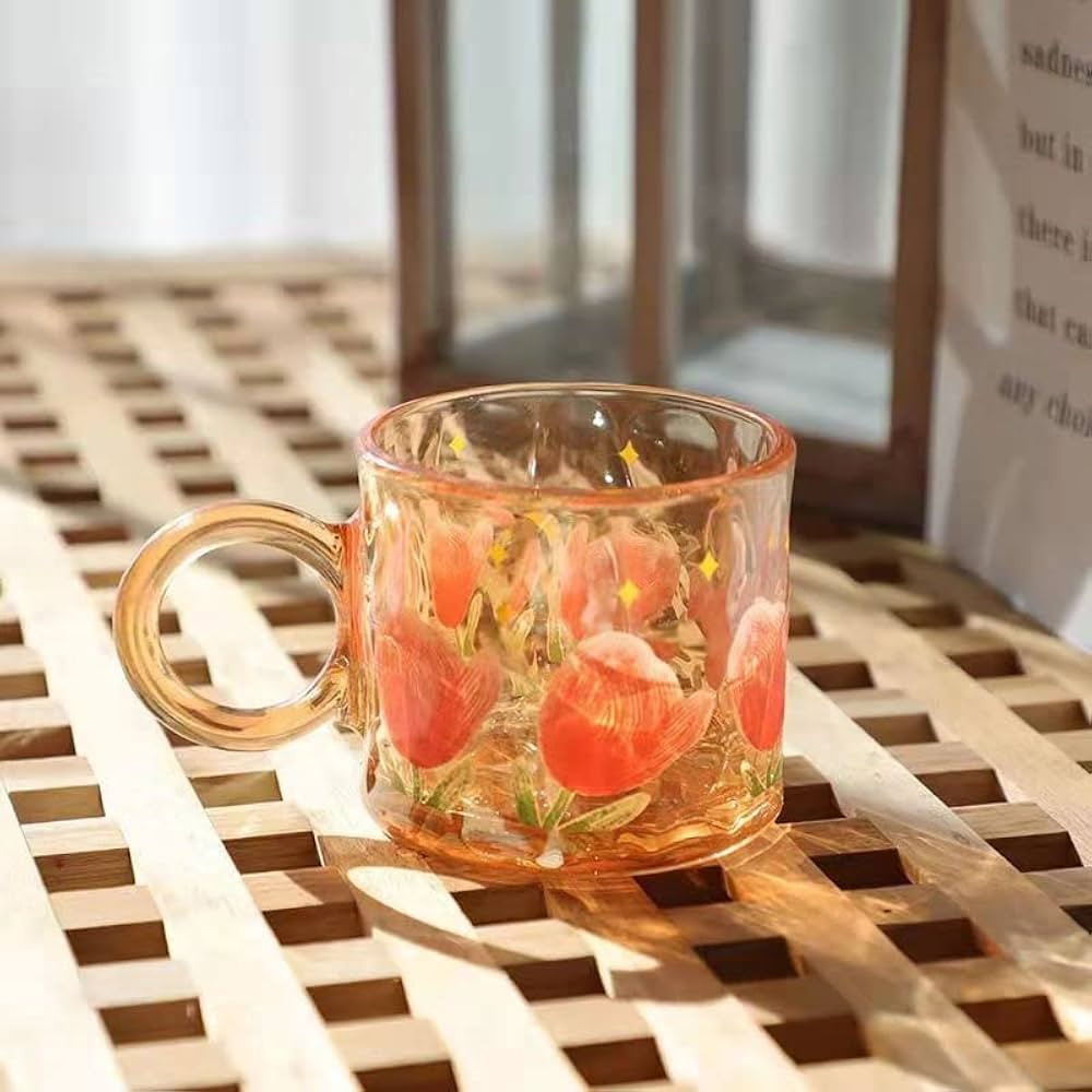 Glass Coffee Mug,Large Wide Mouth Mocha Mugs(10.8 oz),Tulip Espresso Cups with Handle,Lead-Free D... | Amazon (US)