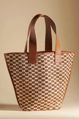 Raffia Checkered Angular Tote | Anthropologie (US)