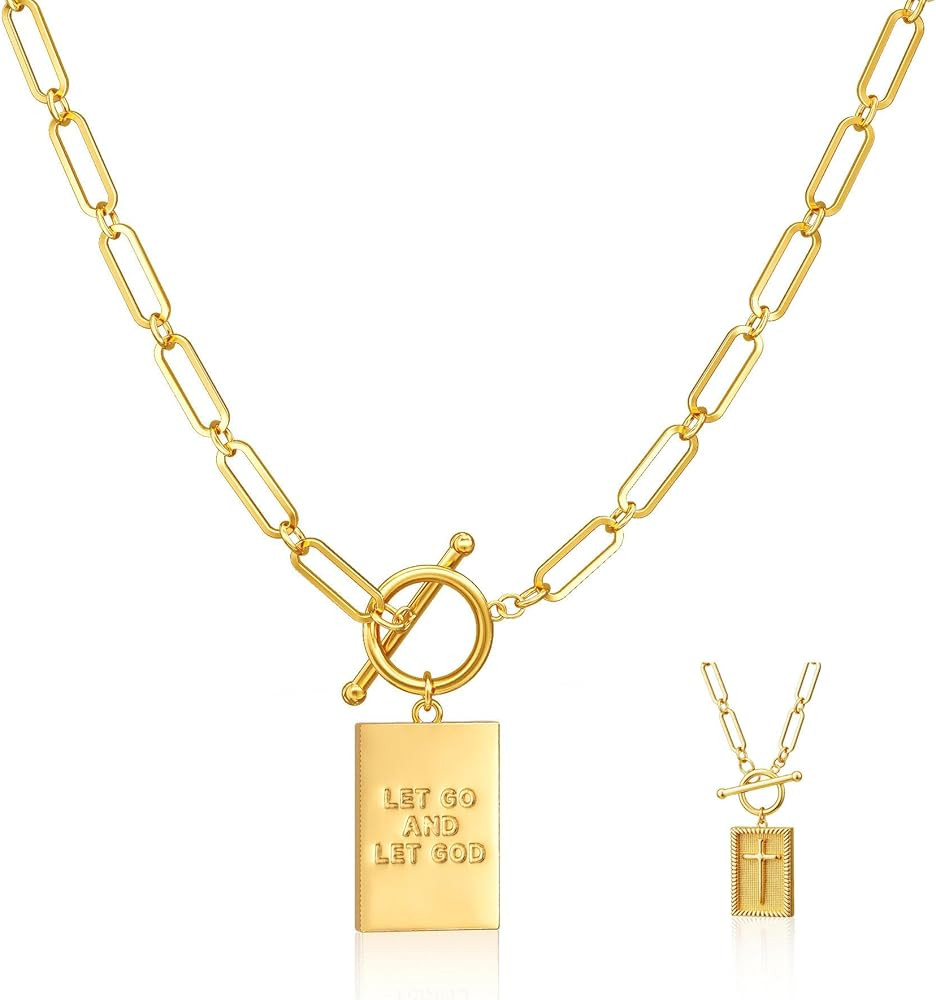 Moodear Cross Necklace for Women Trendy Chunky 14K Gold Plated/Silver Plated Cross Pendant Neckla... | Amazon (US)