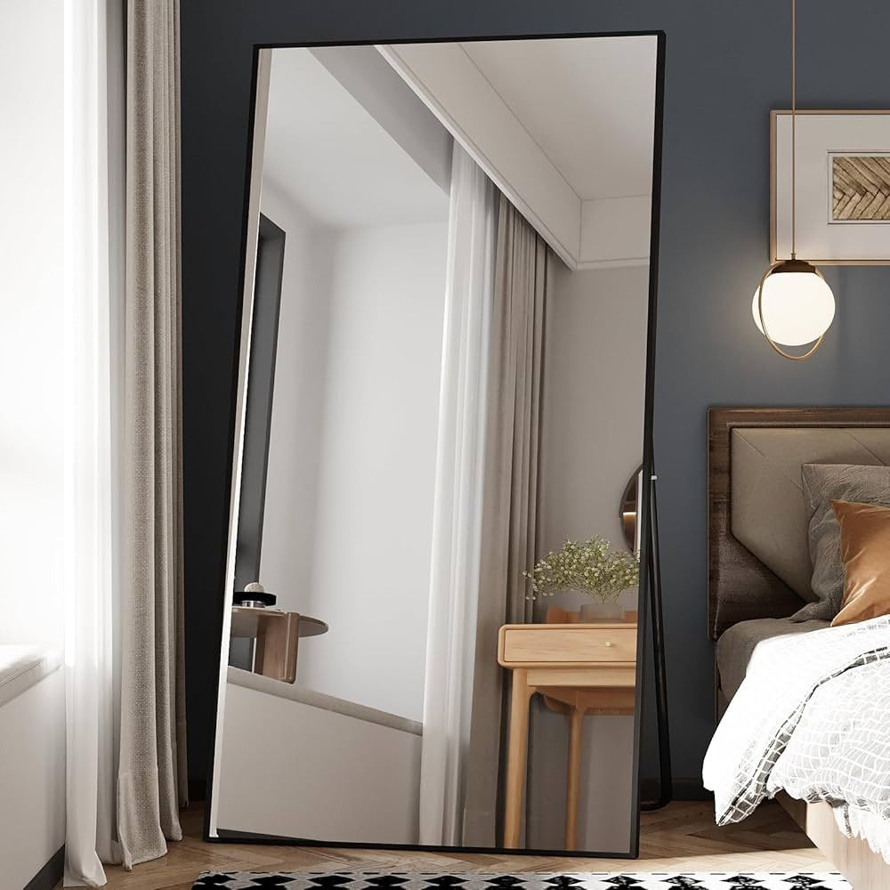 Beauty4U 76" x 37" Large Full Length Mirror with Stand, Black Wall Mounting Full Body Mirror, Met... | Amazon (US)