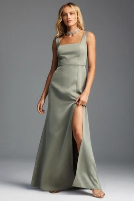 BHLDN Sophia Square-Neck Satin Maxi Dress | Anthropologie (US)