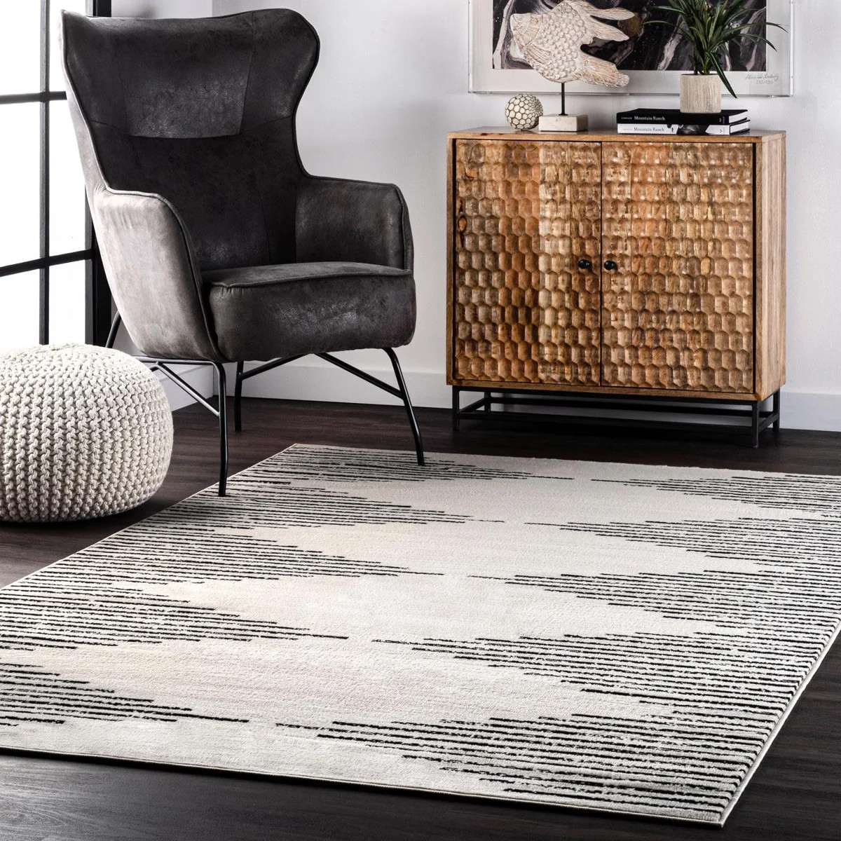 Joanne Diamond Stripes Geometric Cream Area Rug | Wayfair North America