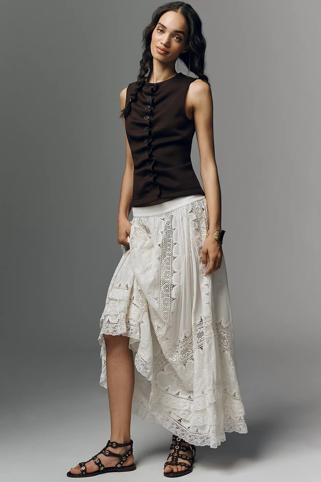 By Anthropologie Ruched Sleeveless Buttondown Top | Anthropologie (US)