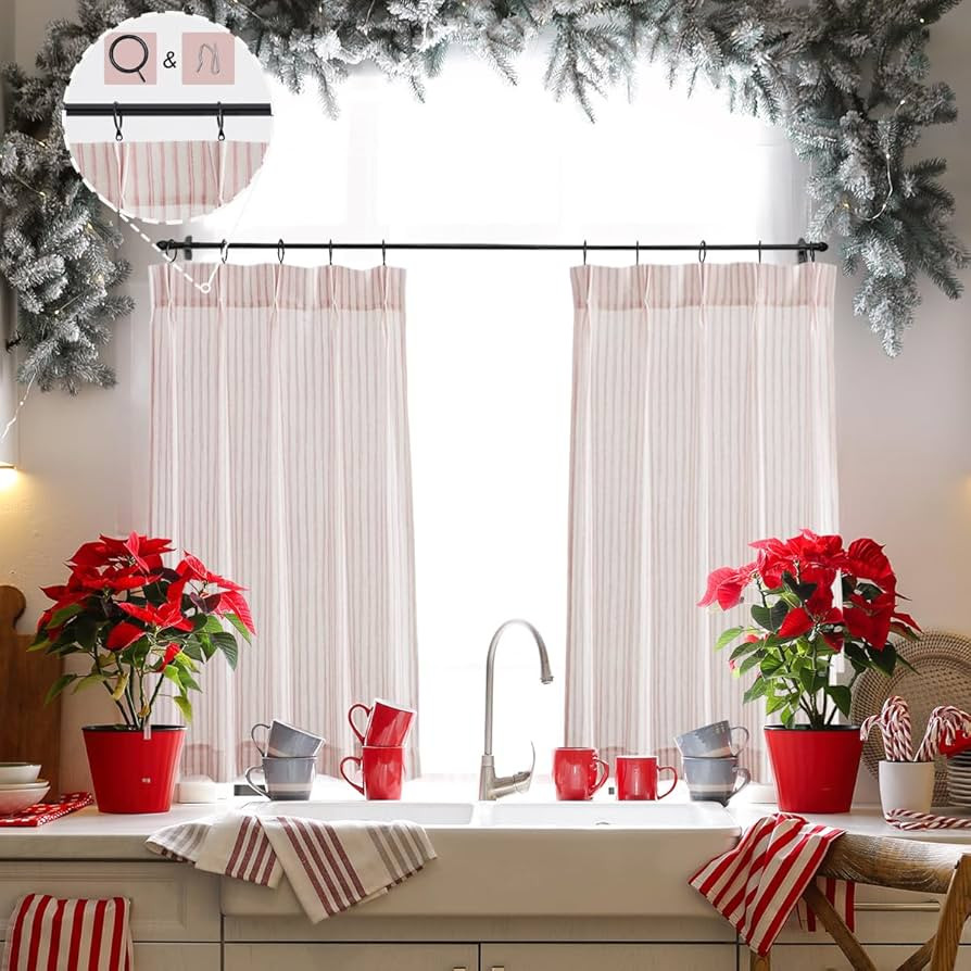 36 inch Length Boho Striped Pinch Pleat Curtains Pink Striped | Amazon (US)