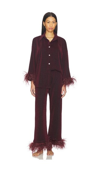 Sleeper Cosmos Oversized Lurex Pajamas Set With Detachable Feathers in Wine. - size S | Revolve Clothing (Global)