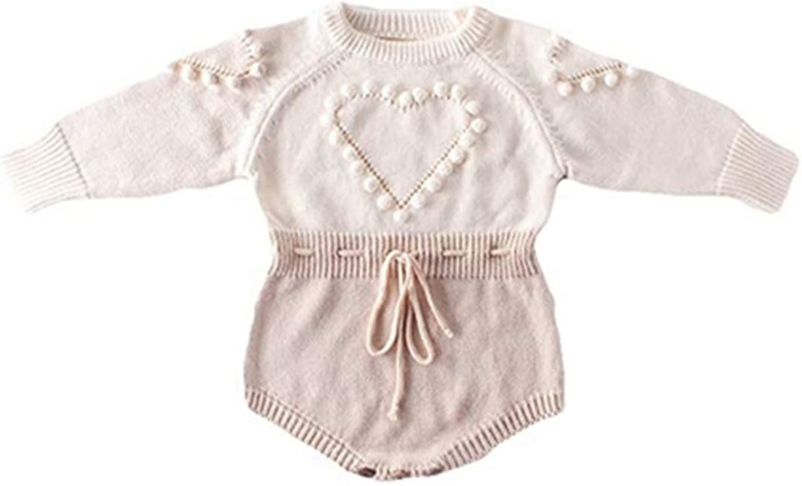 Newborn Baby Girl Sweater Romper Heart Long Sleeve Knitted Bodysuit Jumpsuit Fall Winter Clothes Val | Amazon (US)