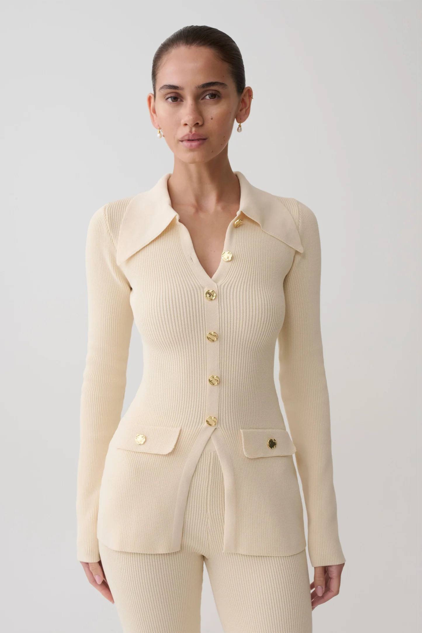 Suzie Ribbed Long Sleeve Longline Top - Ivory | MESHKI US