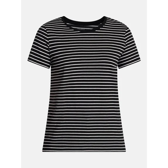 Time and Tru Women's Cotton Crewneck Tee with Short Sleeves, Sizes XS-XXXL | Walmart (US)
