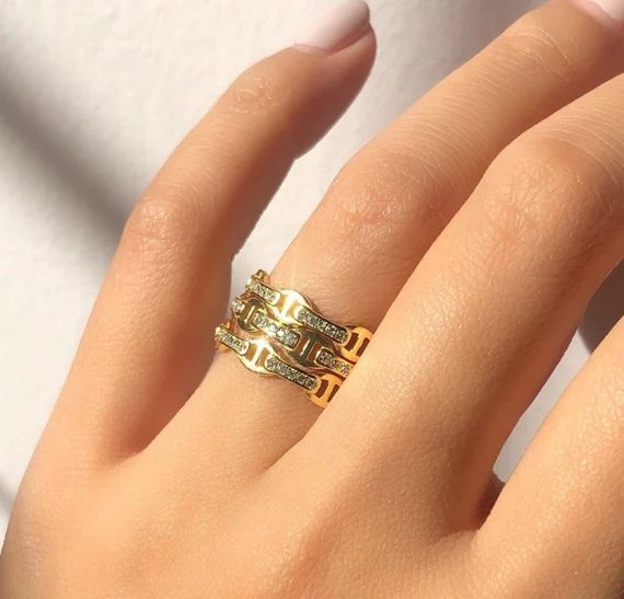 Mini Mariner Gucci Link Ring, Small Gucci Link Ring, Gold Gucci Link Ring, Gold Link Ring, Diamon... | Etsy (US)