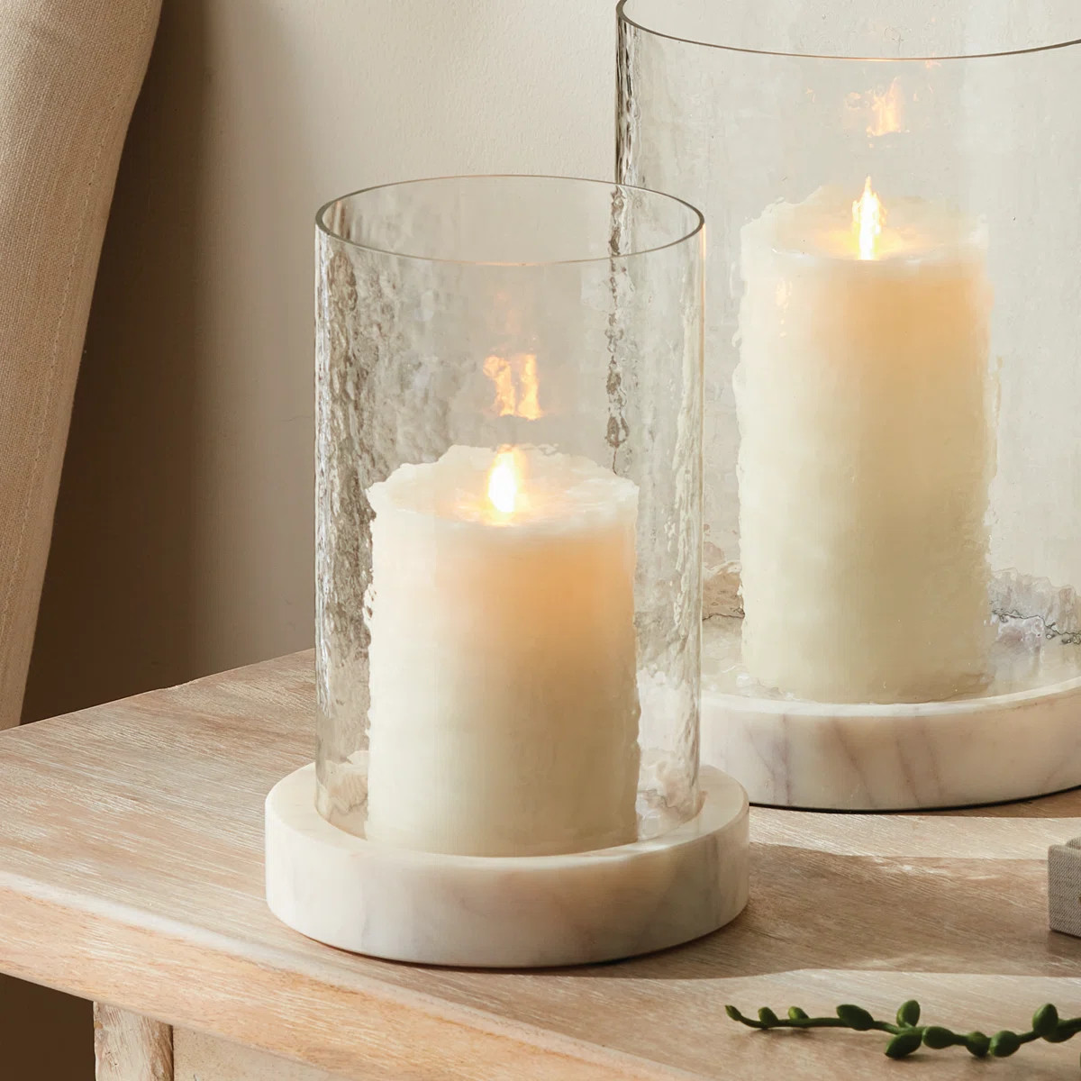 Ardenne Marble Tray Hammered Glass Hurricane Small in Gray/White | Wayfair North America