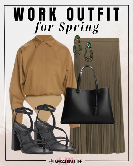 Embrace timeless elegance with this sophisticated ensemble: A graceful long sleeve top pairs beautifully with a flowing pleated skirt, exuding femininity and charm. Complete the look with sparkling crystal drop earrings, chic ankle-strap sandals, and a stylish tote bag for a polished yet effortlessly chic vibe.

#LTKSeasonal #LTKstyletip