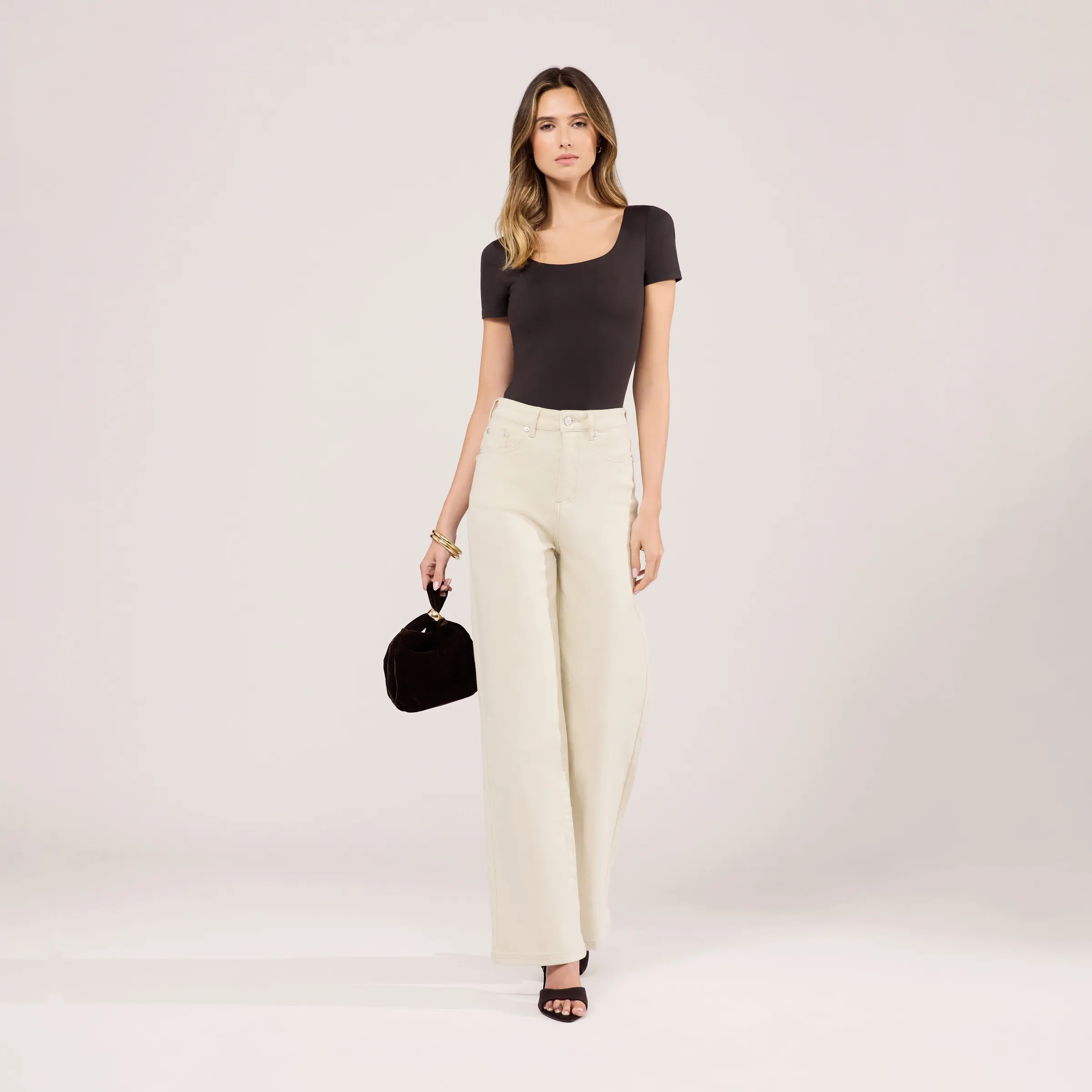 Stretch Wide Leg Jeans | Ecru | LOVALL